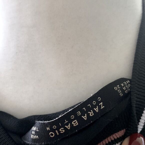 Zara Basic Black Shirt Dress Silver Zipper Pockets Short Sleeves S Oversize Boho - Picture 8 of 9